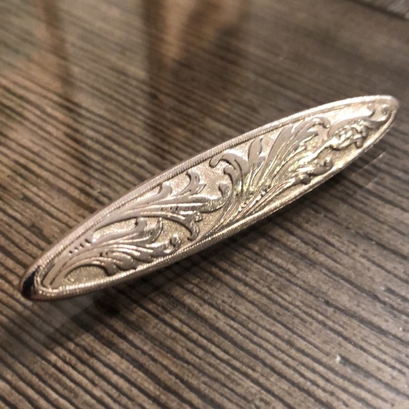 Vintage Oval Bar Pin Scrollwork, Engraved Flourish Design Oblong Shape - Picture 2 of 12